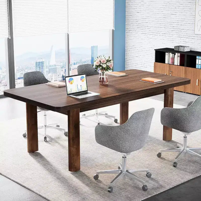 Lantine 62.99-Inch Large Conference Table with Solid Wood Legs
