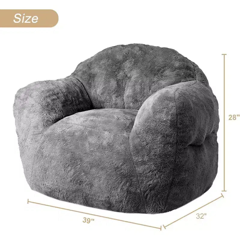 Fauteuil poire en peluche avec rembourrage en mousse et accoudoirs