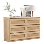 Dresser for Bedroom, Rattan 6/8 Drawer Dresser for Closet, Double Wood Dressers & Chest of Drawers, For Bedroom/Living Room/Entryway, Natural