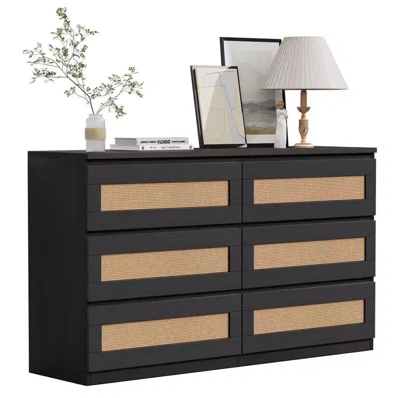 Commode en rotin à 6 ou 8 tiroirs pour chambre, naturelle