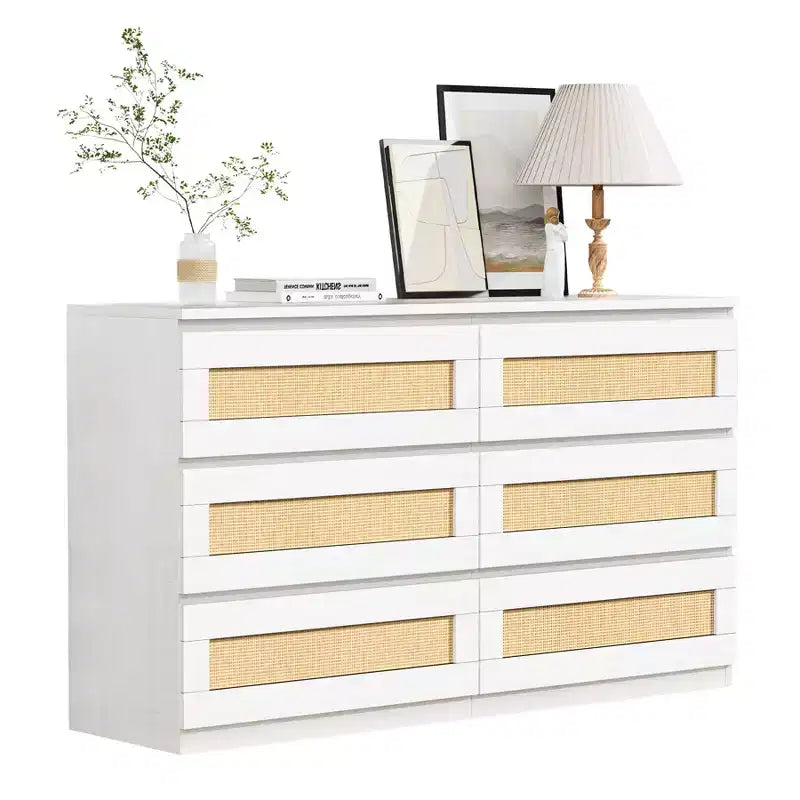 Commode en rotin à 6 ou 8 tiroirs pour chambre, naturelle
