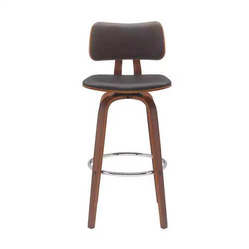 HomeRoots 30 Brown And Wood Brown Faux Leather Swivel Low Back Bar Height Bar Chair