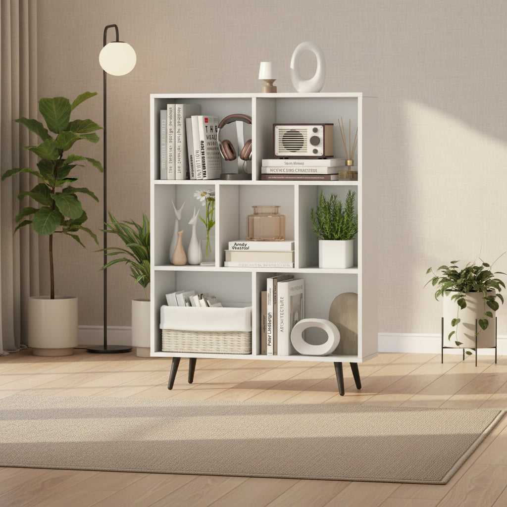 Costway 7/8/10/10 Cube 31.5/39.5/47/55 Bookcase with 4/5 Metal Legs 2 Anti-tip Devices Display Cabinet Rack