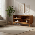 WyndenHall 30" Tierney Low Bookcase Teak Brown: Modern Style, 4 Fixed Shelves, Rubberwood Frame