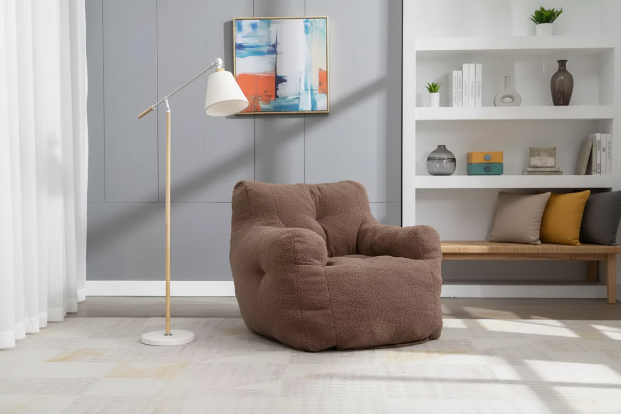 Fauteuil poire en mousse à mémoire de forme avec tissu effet lin Teddy