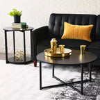 Table basse ronde avec piètement en fer noir