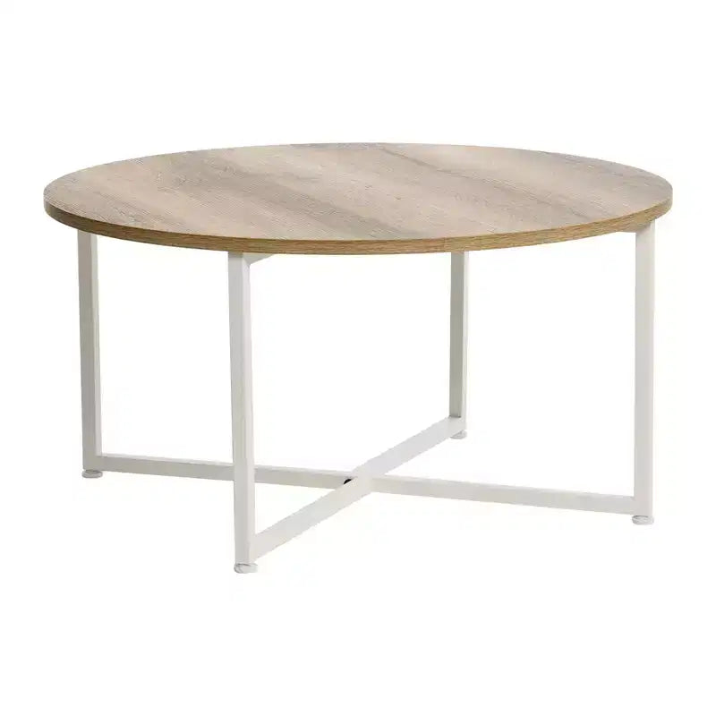 Table basse ronde avec piètement en fer noir