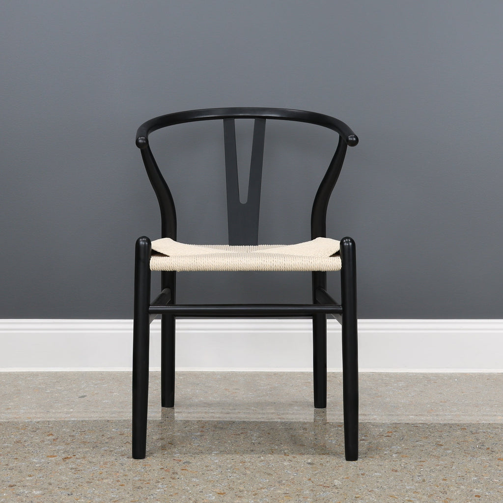 Wishbone Dining Chair - Black w/ Natural Seat