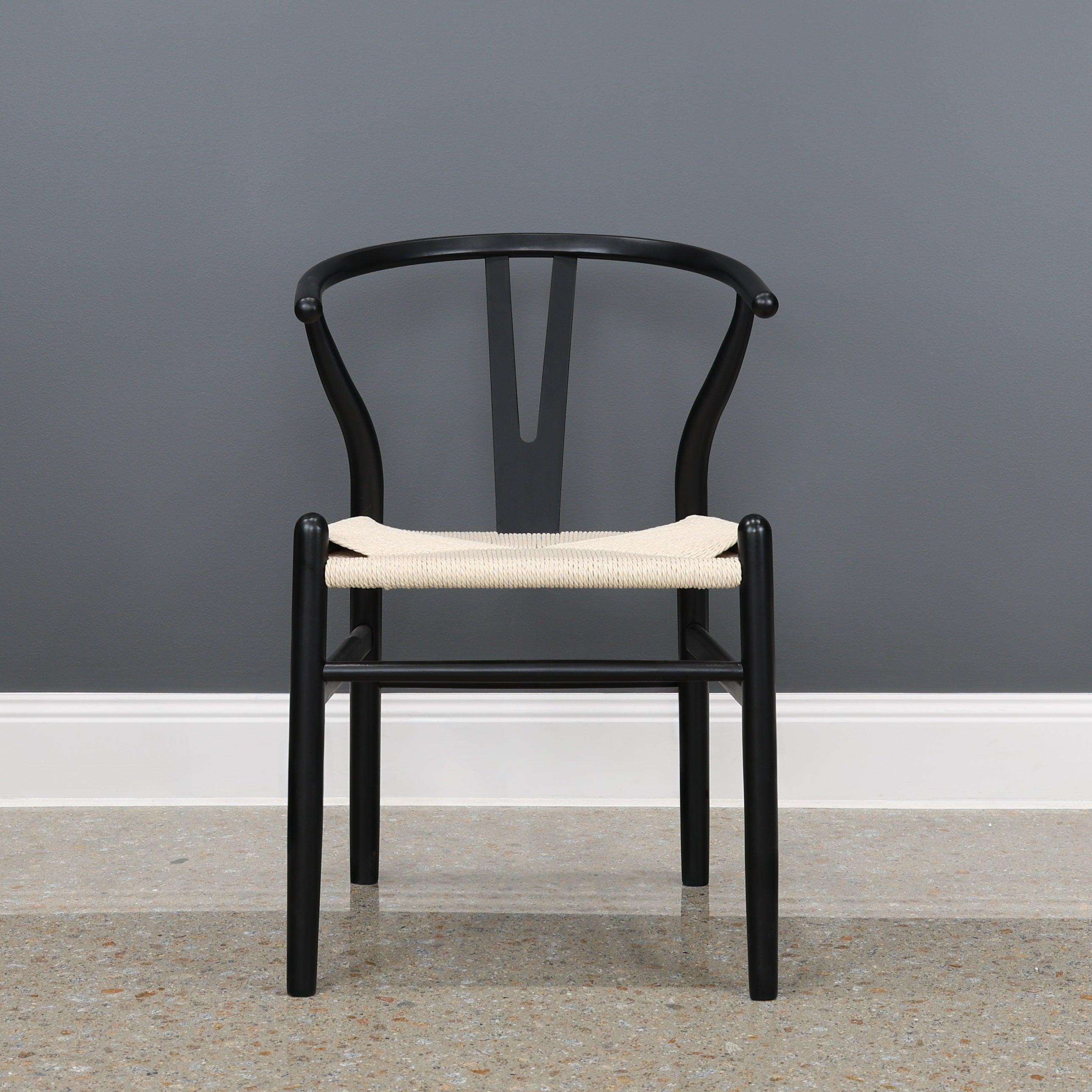 Wishbone Dining Chair - Black w/ Natural Seat