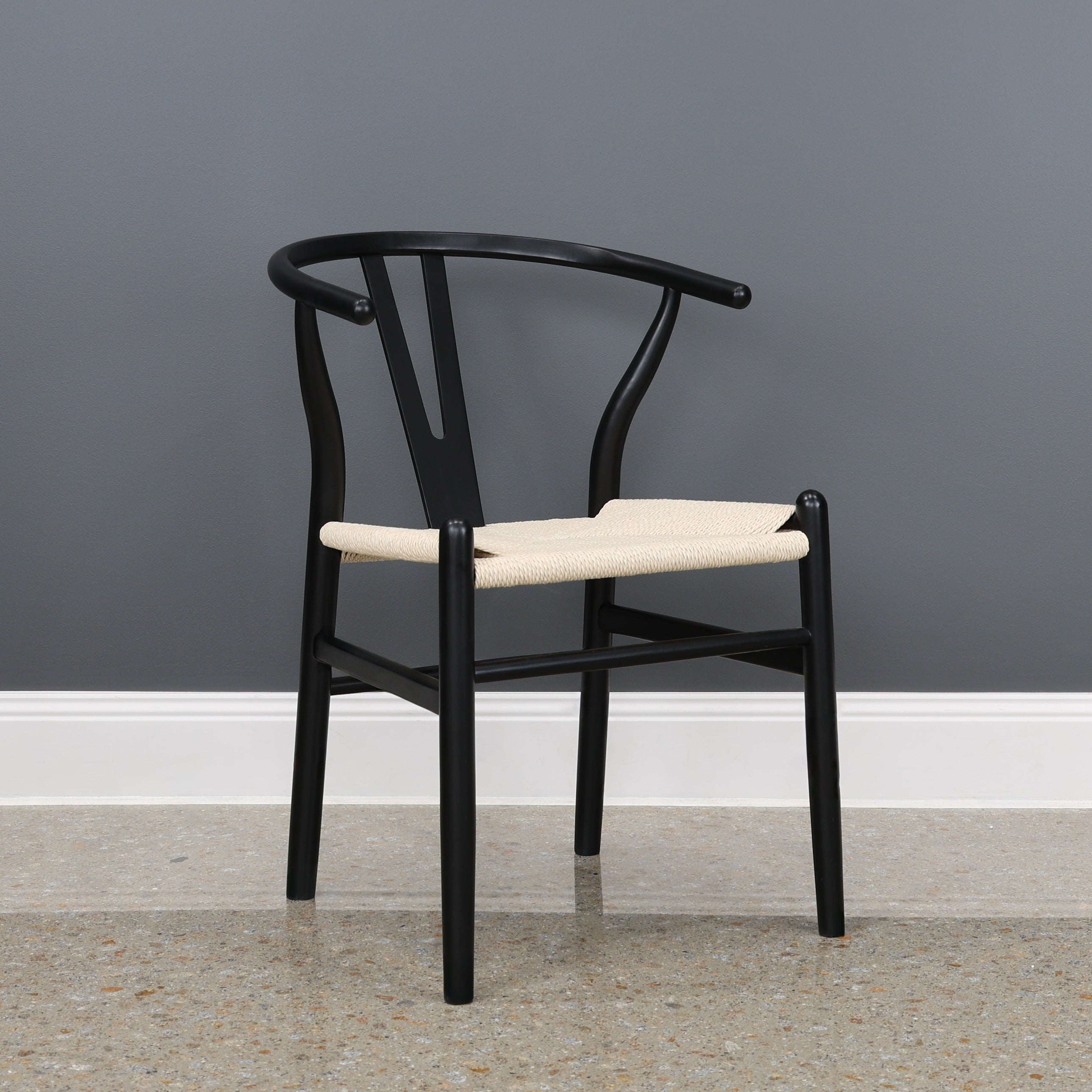 Wishbone Dining Chair - Black w/ Natural Seat