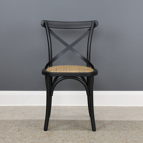 Cross Chair w/ Rattan Seat - Black
